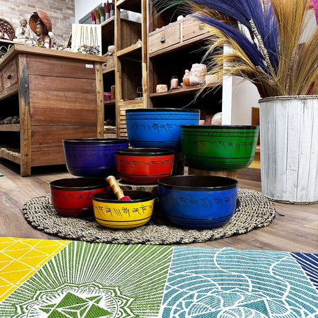 Ensemble de bols chantants de 7 chakras 19,5-35 cm