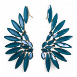 Vintage Teal Glass Angel Wing Ear Climber Earrings