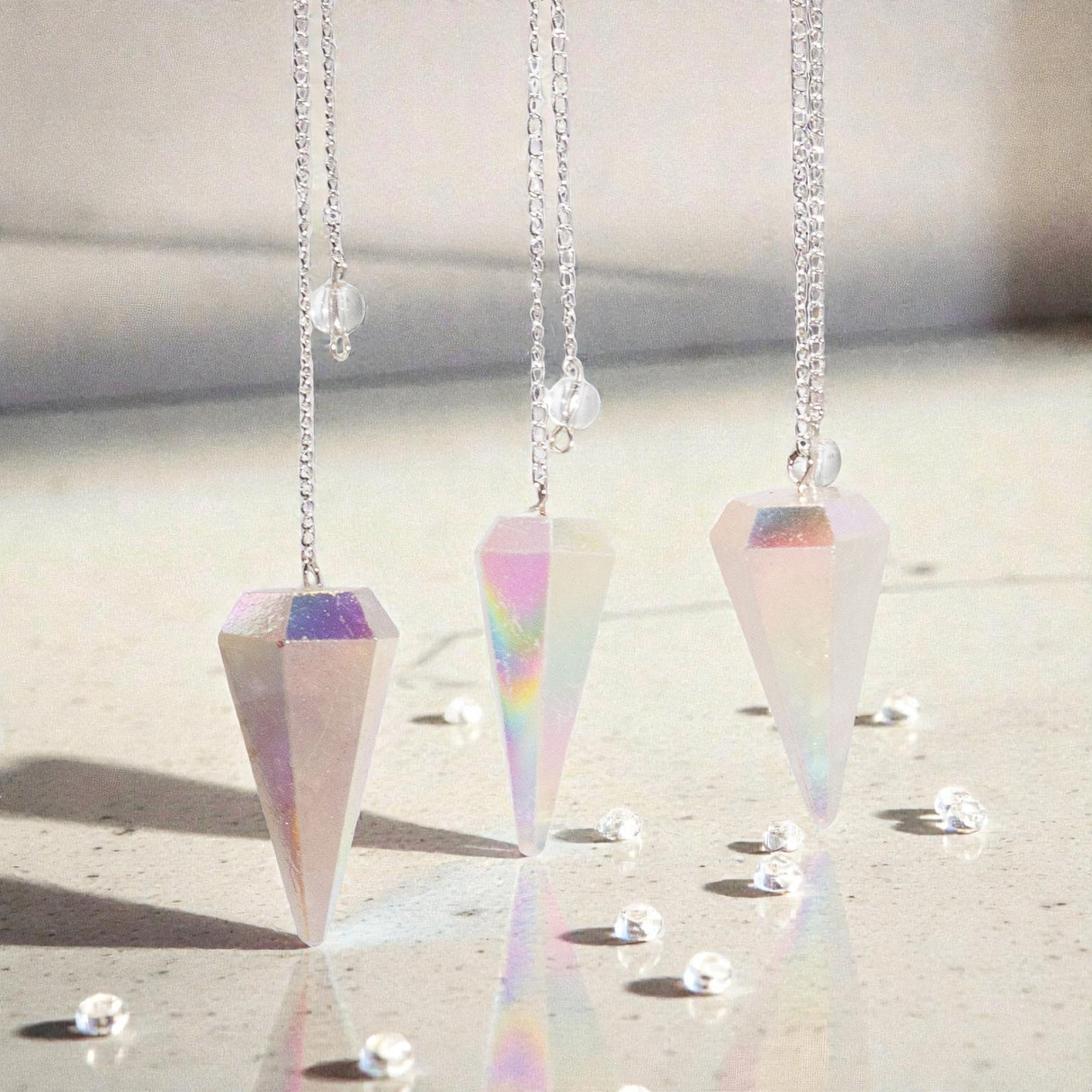 Six Sided Pendulum – Aurora Crystal Angel White – 4cm