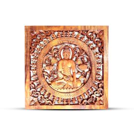 Buddha-seinäpaneeli puusta käsin veistetty 40x40cm