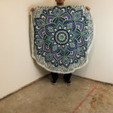 Kleines Mandala Rundtuch aus Baumwolle (130 cm) – Türkis & Blau