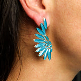 Vintage Teal Glass Angel Wing Ear Climber Earrings