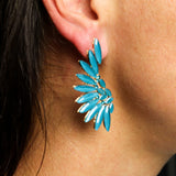 Vintage Teal Glass Angel Wing Ear Climber Earrings