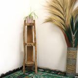 Natürliche Teak-Eckregal 90cm, 3 Regalböden