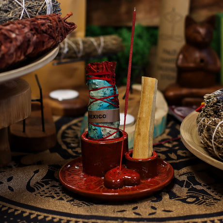 Porta Palo Santo e Incenso in Ceramica Mandala Rosso