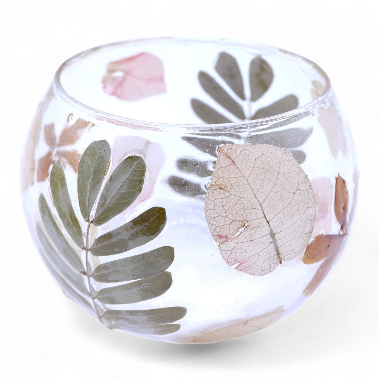 Pressed Flower Recycled Glass Tealight Votive Holder Primavera