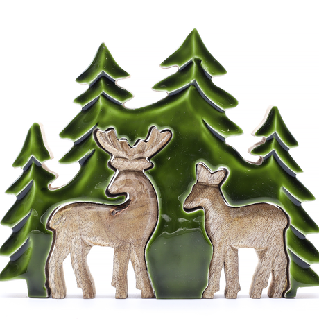 Forest Deer 3D Mango Wood Tabletop Sculpture