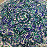 Kleines Mandala Rundtuch aus Baumwolle (130 cm) – Türkis & Blau