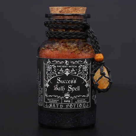 Forntida häxbadsspellotion & citrinkristallamulet – Framgång
