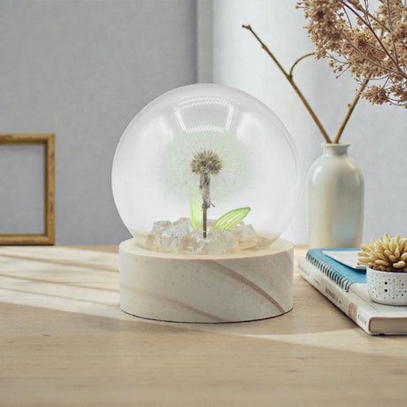 Floral Glow Garden Dome – 1 Dandilion- LED Battery, snow globe