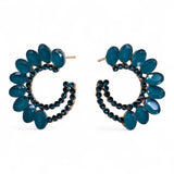 Matte Teal Vintage Glass Crescent Hoop Earrings