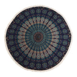 Kleines Mandala-Rundtuch aus Baumwolle (130 cm) – Pfauenblau