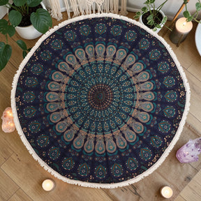Small Mandala Roundie Cotton Art (130cm) – Peacock Blues, Wall Art