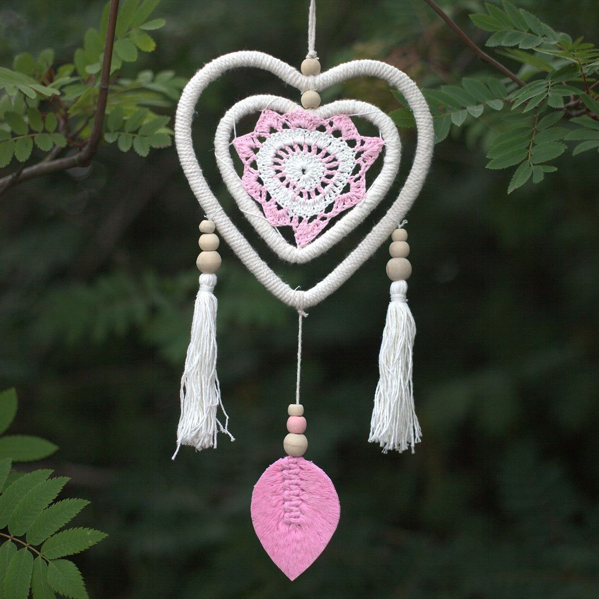 Dream Catcher Pink Double Heart Feather Free