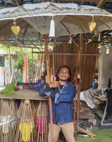 Garden Parasol 2m Canvas Gold Leaf Patterns Bali