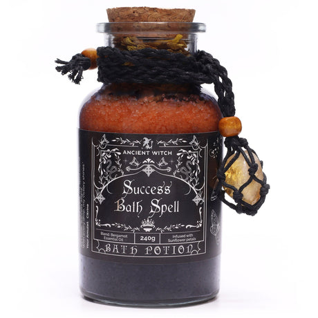 Forntida häxbadsspellotion & citrinkristallamulet – Framgång