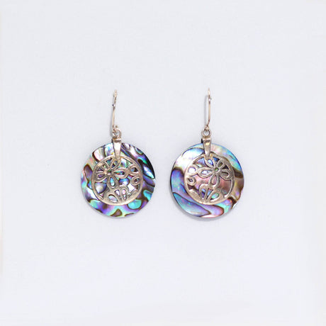 Abalone Shell Sterling Silver Flower Earrings Pair