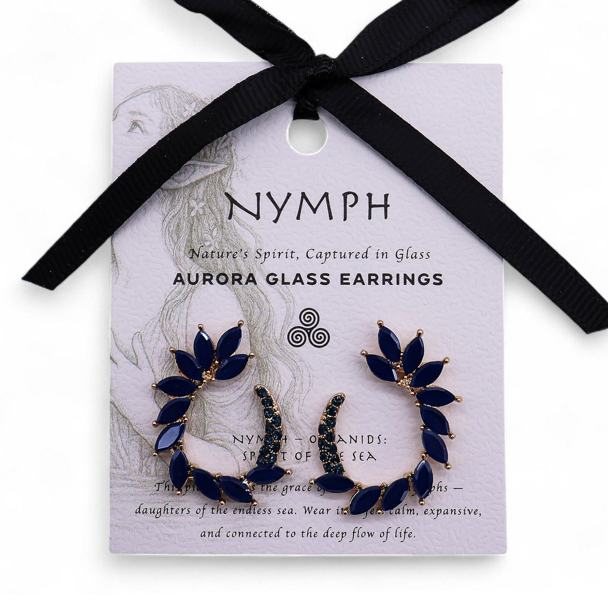 Navy Blue Laurel Ear Climber Earrings, Pavé Glass