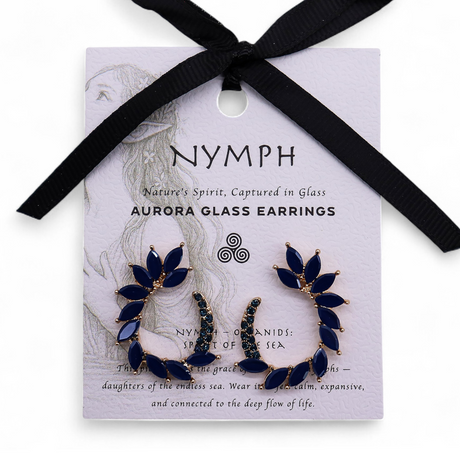 Navy Blue Laurel Ear Climber Earrings, Pavé Glass
