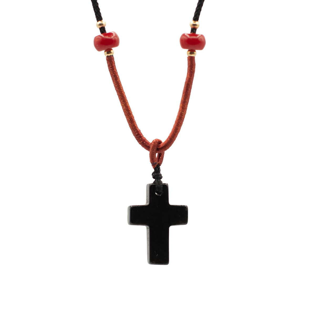 Cord Necklace Gemstone Pendant – Black Agate Cross