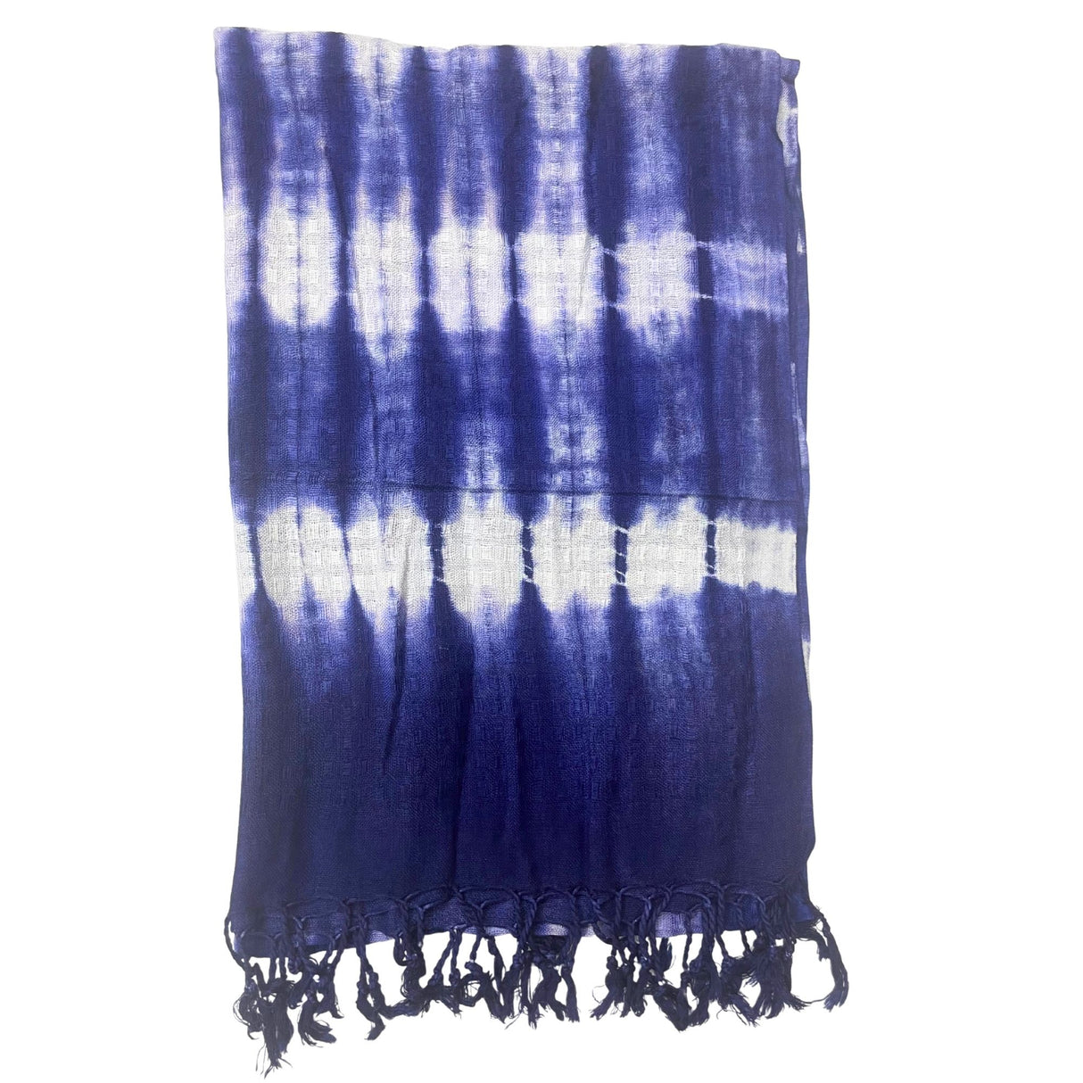 Indigo Shibori-Inspired Lightweight Scarf Wrap Shawl with Tassels