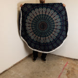 Kleines Mandala-Rundtuch aus Baumwolle (130 cm) – Pfauenblau