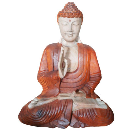 Teaching Buddha Statue Hand Carved Suar Wood 60cm