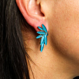 Teal Green Vintage Glass Leaf Fairy Crystal Earrings