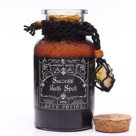 Forntida häxbadsspellotion & citrinkristallamulet – Framgång