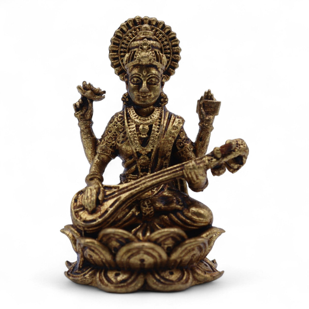 Small Brass Goddess Saraswati Idol Statue 49mm