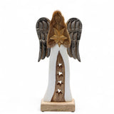 30cm Mango Wood Angel Figurine with Metal Wings