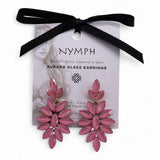 Soft Pink Vintage Glass Floral Gold Drop Earrings