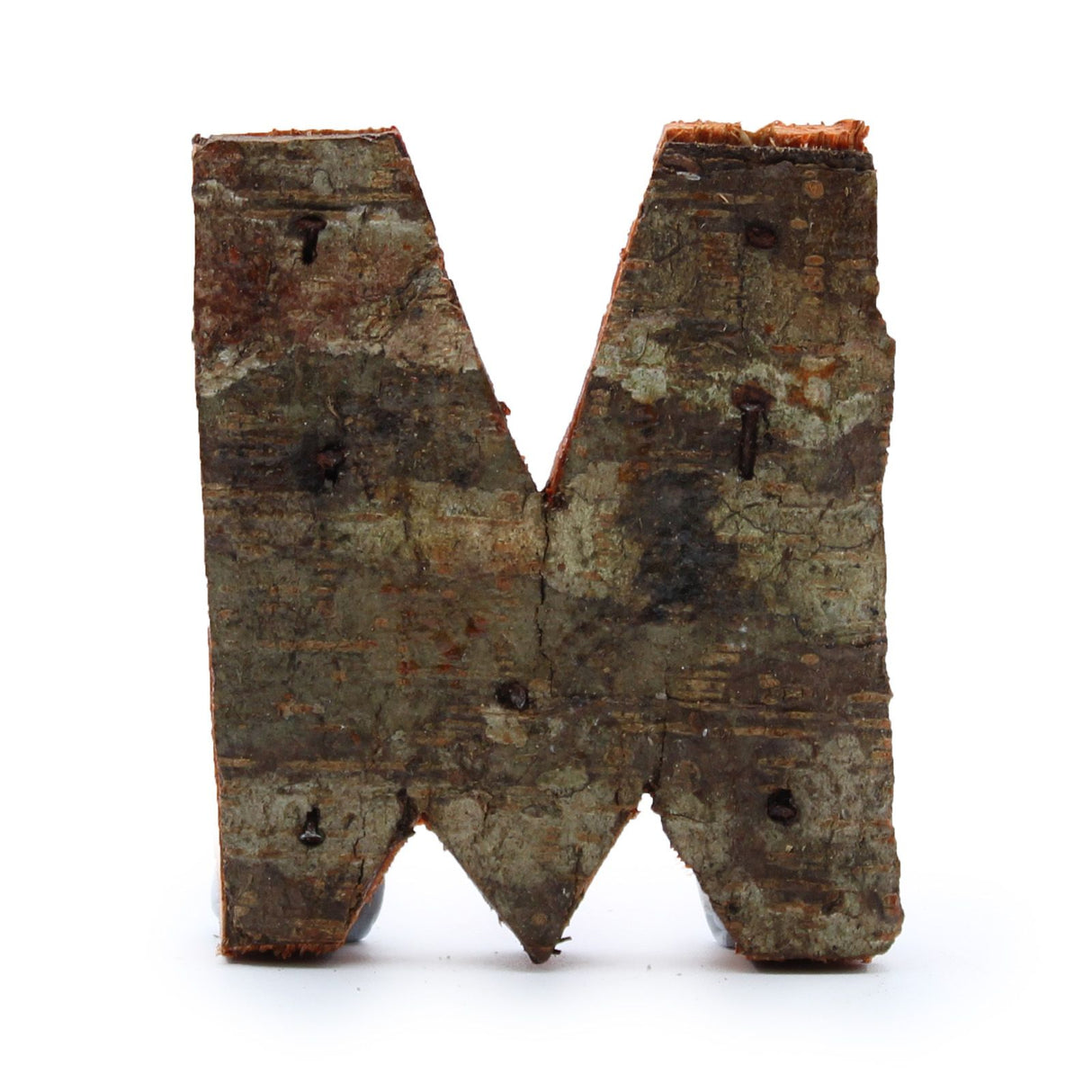 Letra M, monograma rústico de corteza, decoración, 7 cm