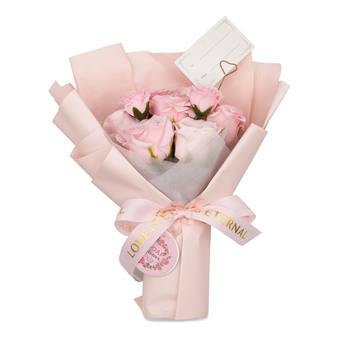 Ramo Grande de Rosas Rosadas – El Amor es Eterno – Tarjeta de Regalo