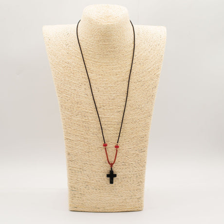 Cord Necklace Gemstone Pendant – Black Agate Cross