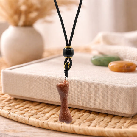 Cord Necklace Gemstone Pendant – Goldstone Bone