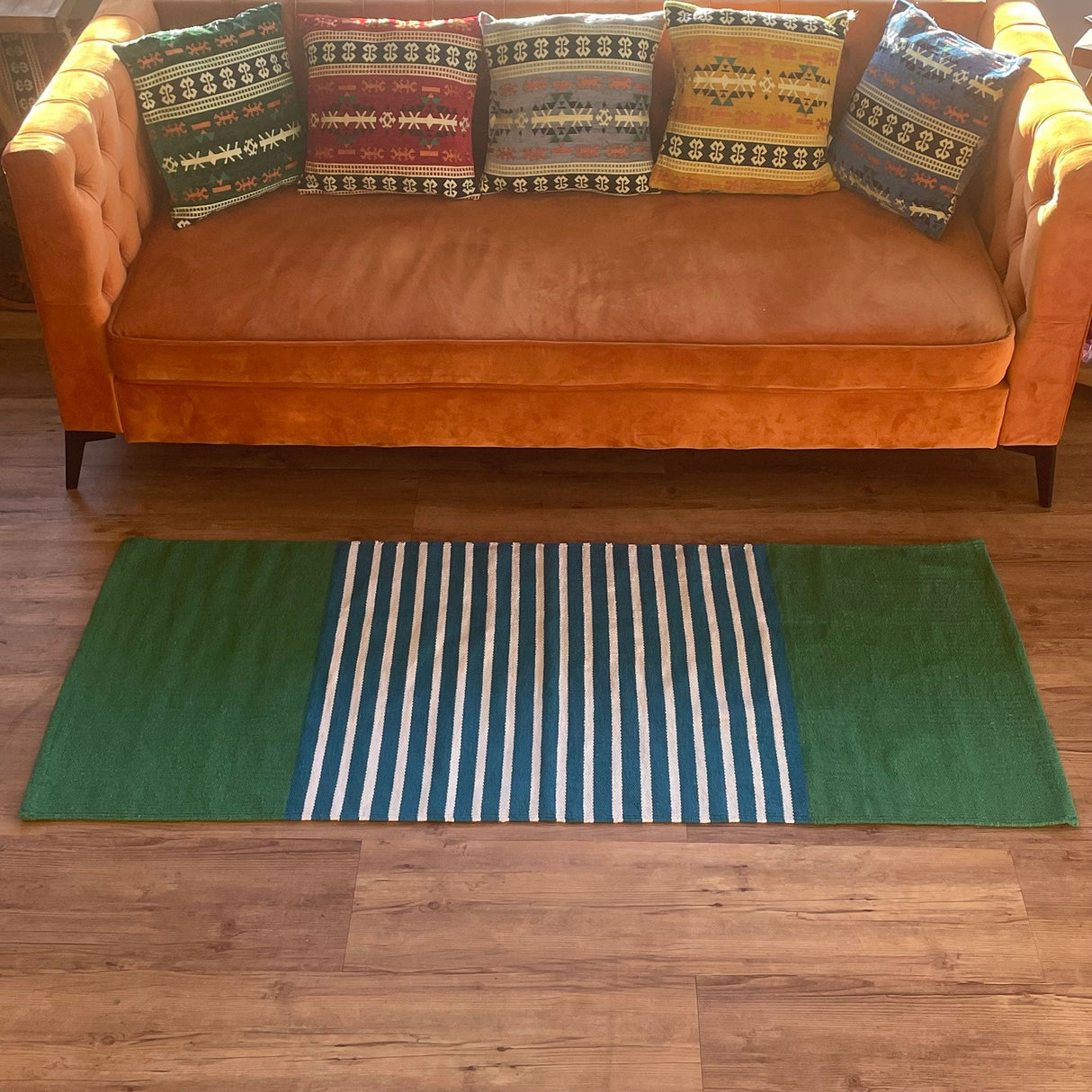 Covor runner, bumbac albastru-verde 70x170 cm