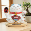 Solar Money Cat Wooden Base – Blue moving Hand, Maneki Neko