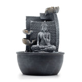 Stolikowa fontanna wodna 19x19x28 cm – Budda, kaskadowe dzbanki z lotosem