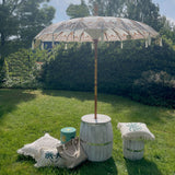 Garden Parasol 2m Canvas Gold Leaf Patterns Bali
