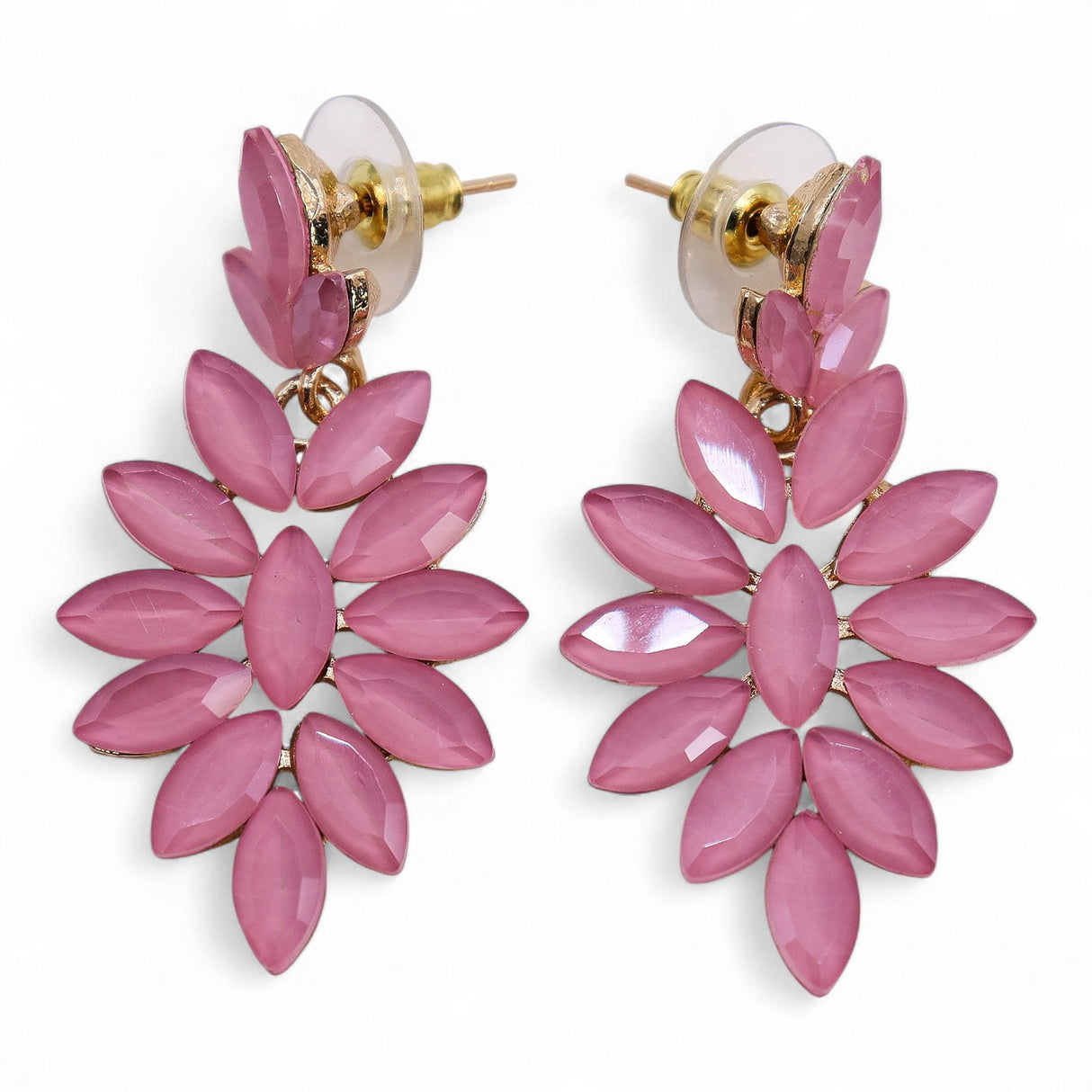 Soft Pink Vintage Glass Floral Gold Drop Earrings
