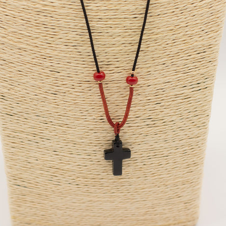 Cord Necklace Gemstone Pendant – Black Agate Cross