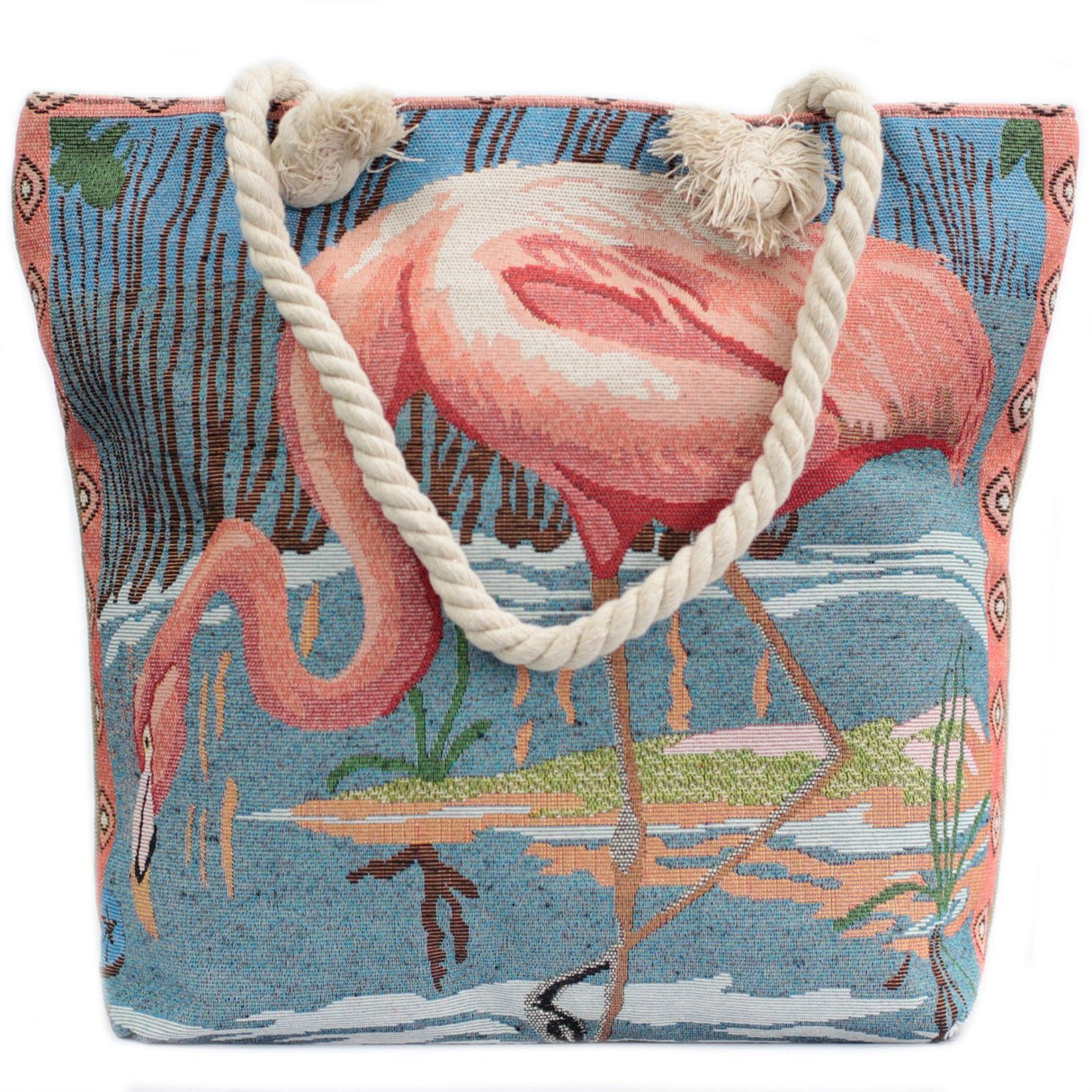 Rope Handle Bag, Pink Flamingo