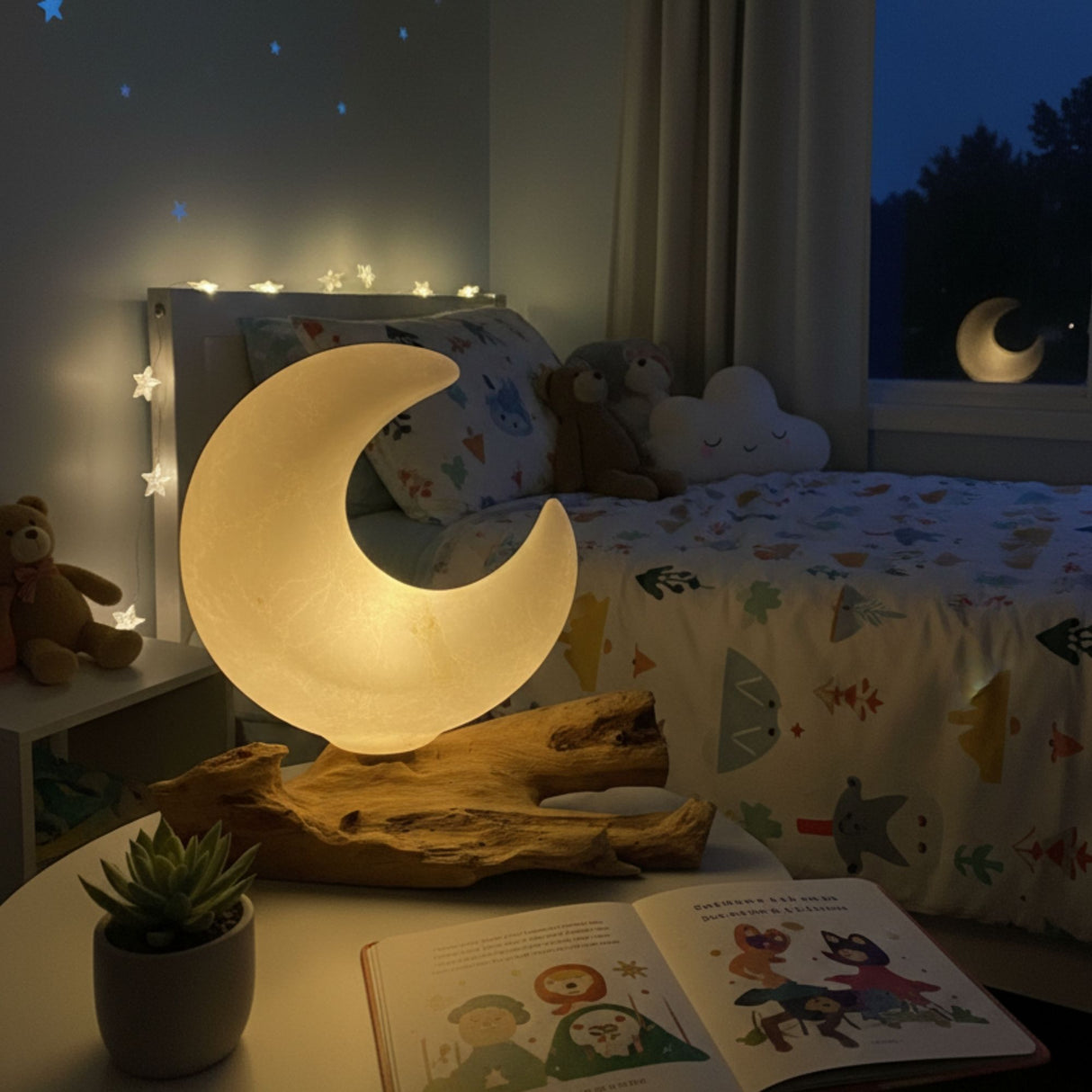 Lampe DriftGlow Abat-jour Croissant de Lune Craquelé – Gris