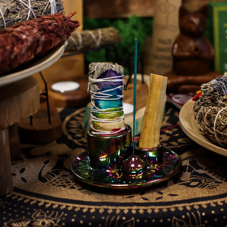 Porta Incenso Palo Santo Smudge Mandala Iridescente in Ceramica