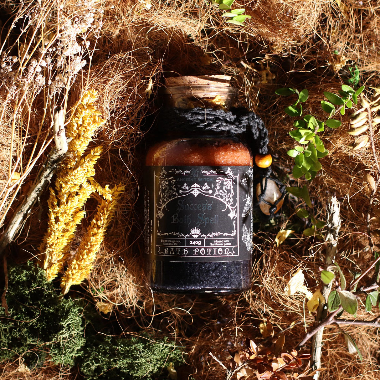 Ancient Witch Bath Spell Potion & Citrine Crystal Amulet – Success