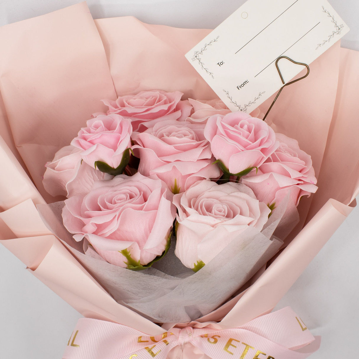 Ramo Grande de Rosas Rosadas – El Amor es Eterno – Tarjeta de Regalo