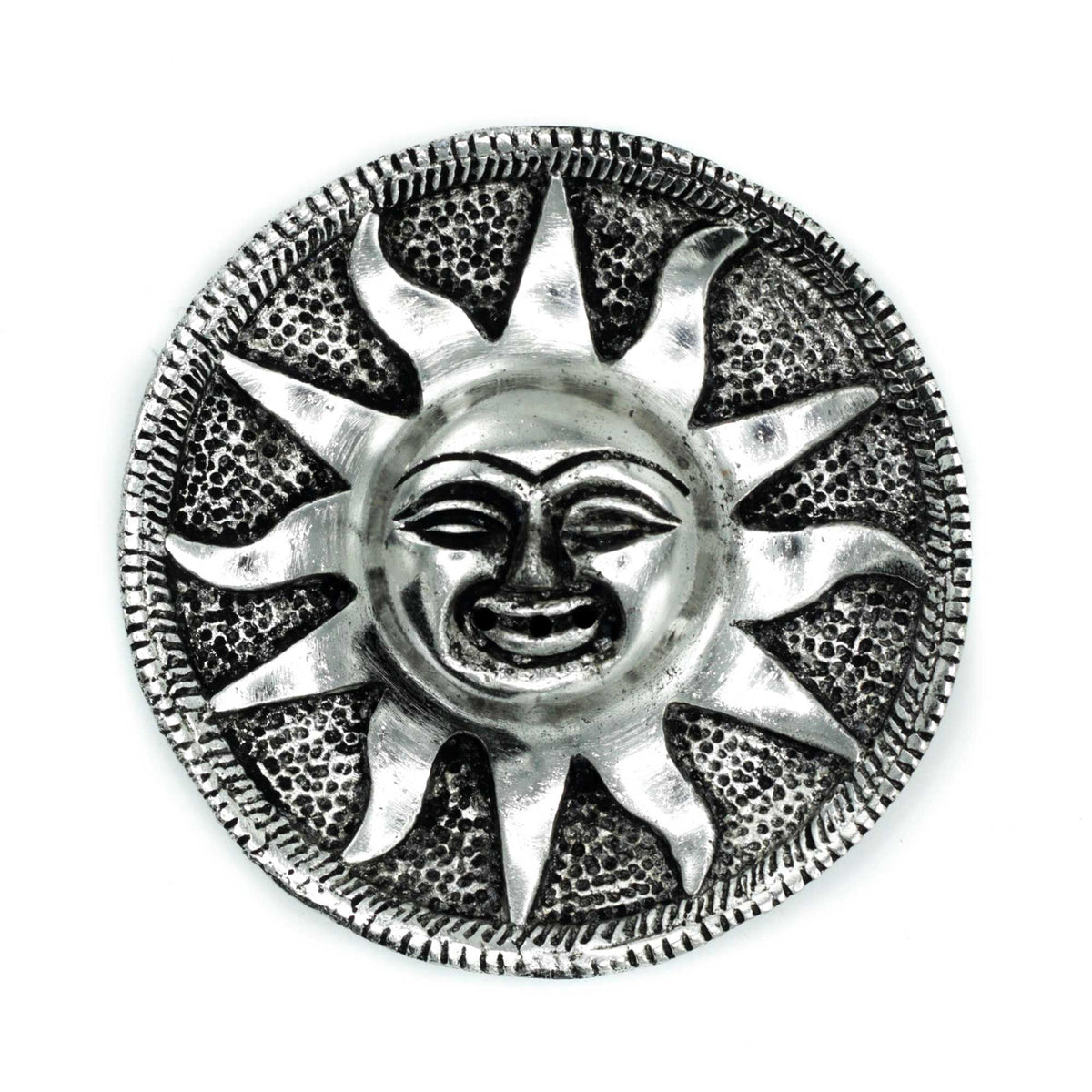 Incense Stick Holder Sun Design Polished Aluminium 9cm