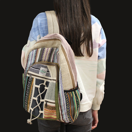 Hemp Cotton Boho Backpack With Pockets