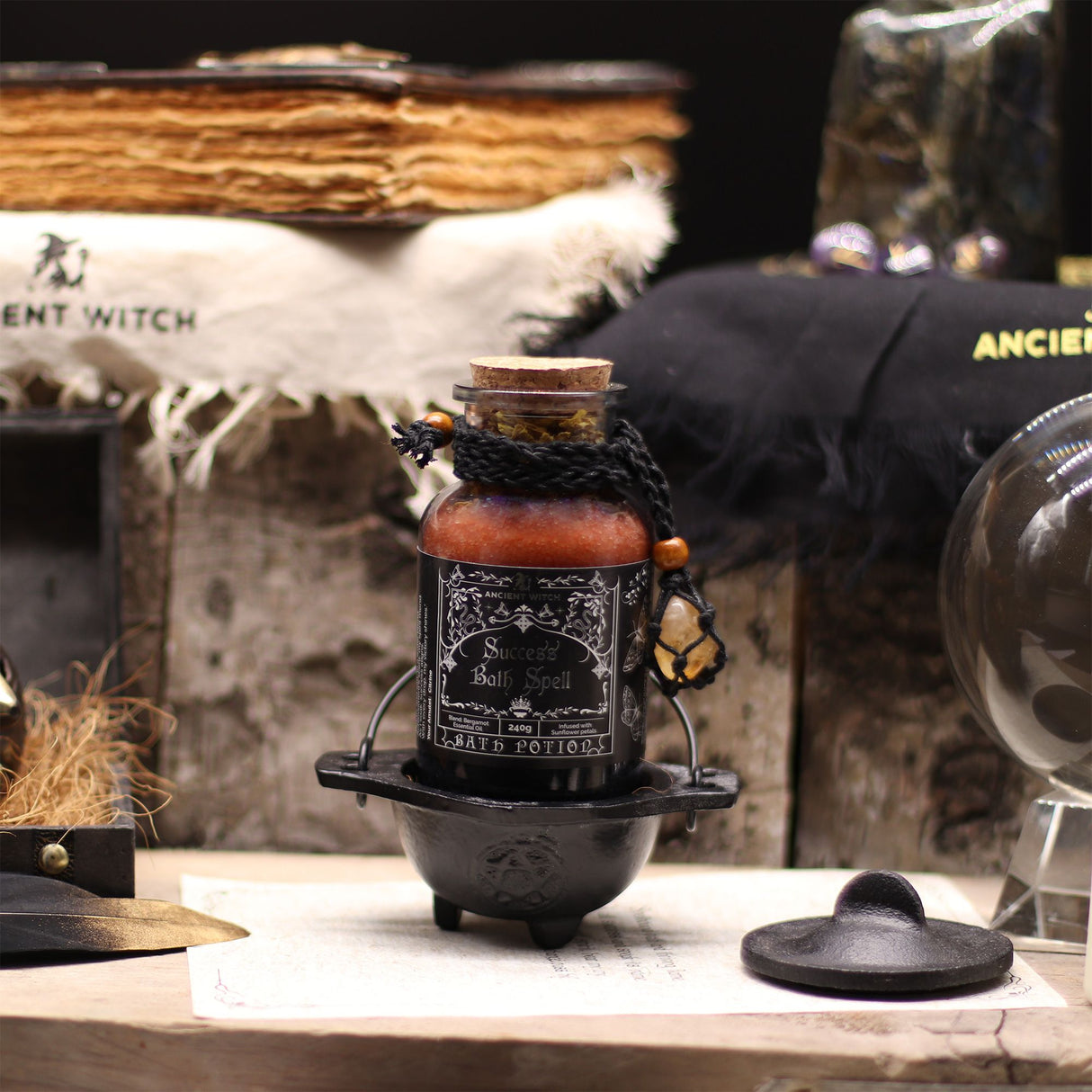 Ancient Witch Bath Spell Potion & Citrine Crystal Amulet – Success